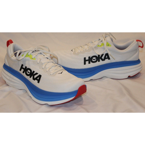 NIB Hoka One Men's Bondi‎ 8 Running Sneakers BVR WHITE BLUE SZ 10 NEW - Picture 3 of 6